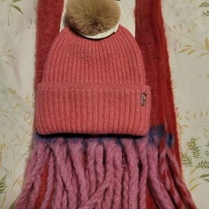 Pink Knit Beanie with Pom Pom